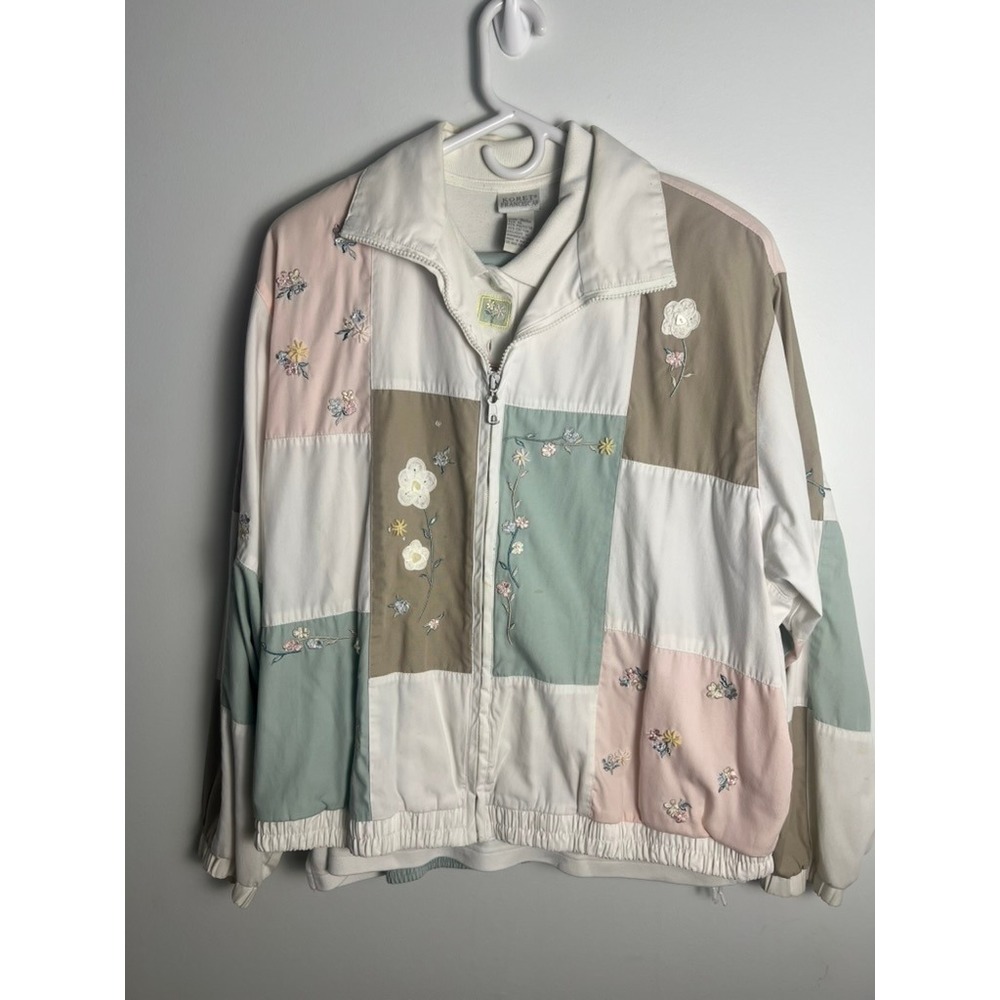 VTG Koret Francisca Patchwork Floral Embroidered Jacket + Polo Set XL Grannycore